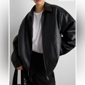 OAK + FORT Black Vegan Leather Bomber Jacket